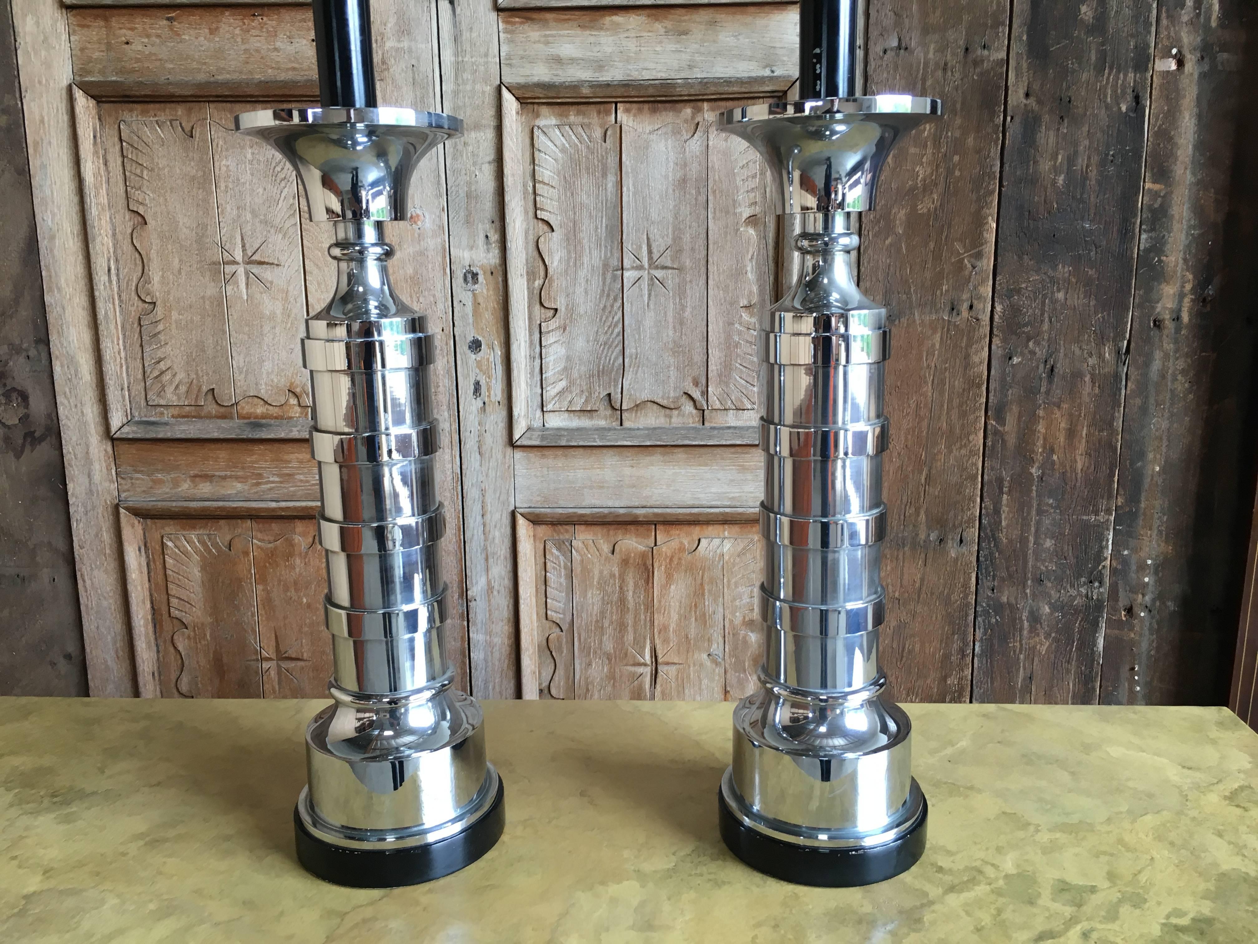 Pair of Chrome Machine Age Table Lamps 3