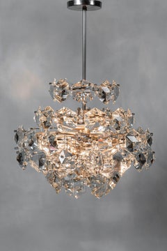 Pair of Chrome Metal and Crystal Glass Chandeliers by Bakalowits & Söhne, 1960