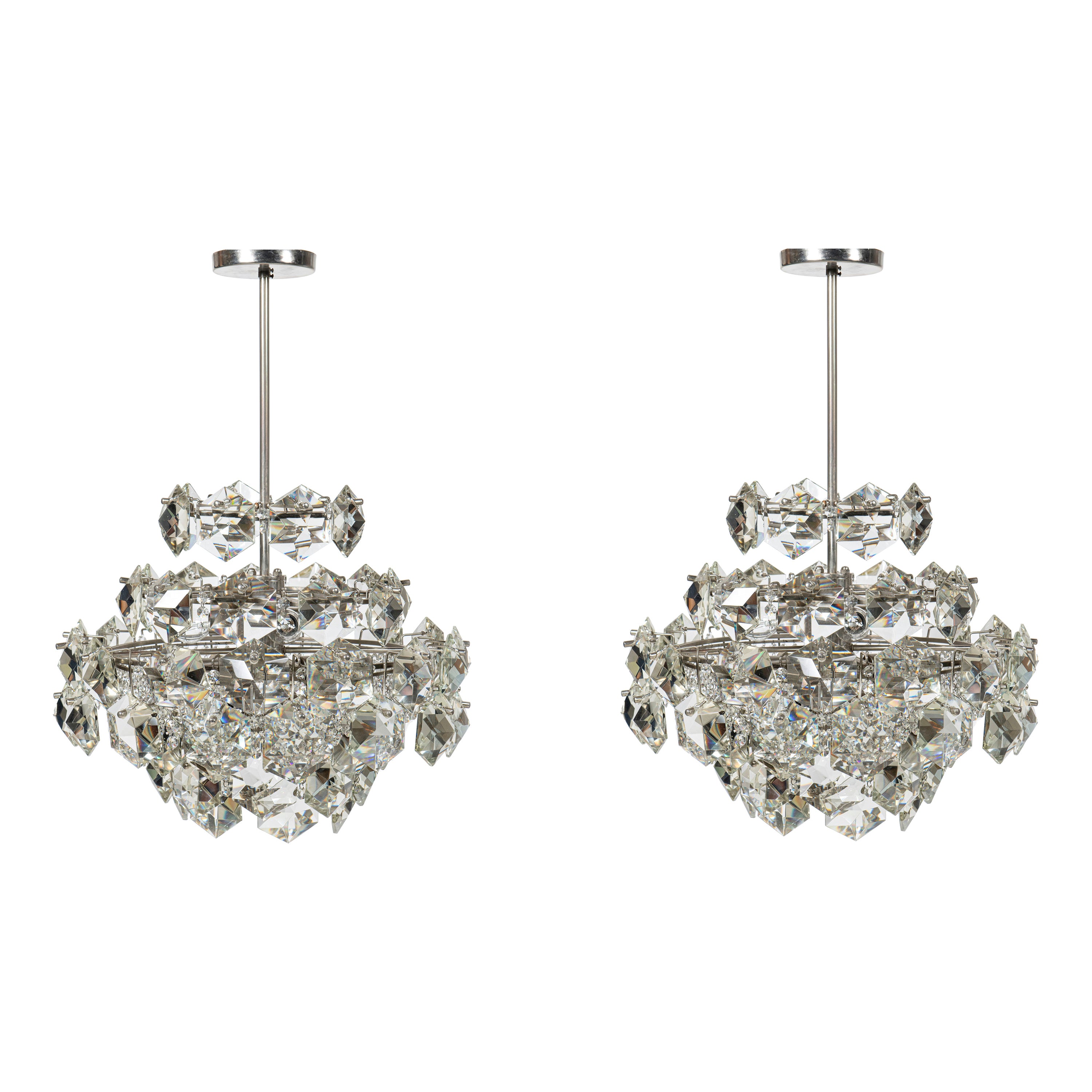 Coppia di lampadari in metallo cromato e cristallo di Bakalowits & Söhne, 1960
