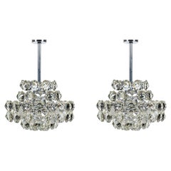 Pair of Chrome Metal and Crystal Glass Chandeliers by Bakalowits & Söhne