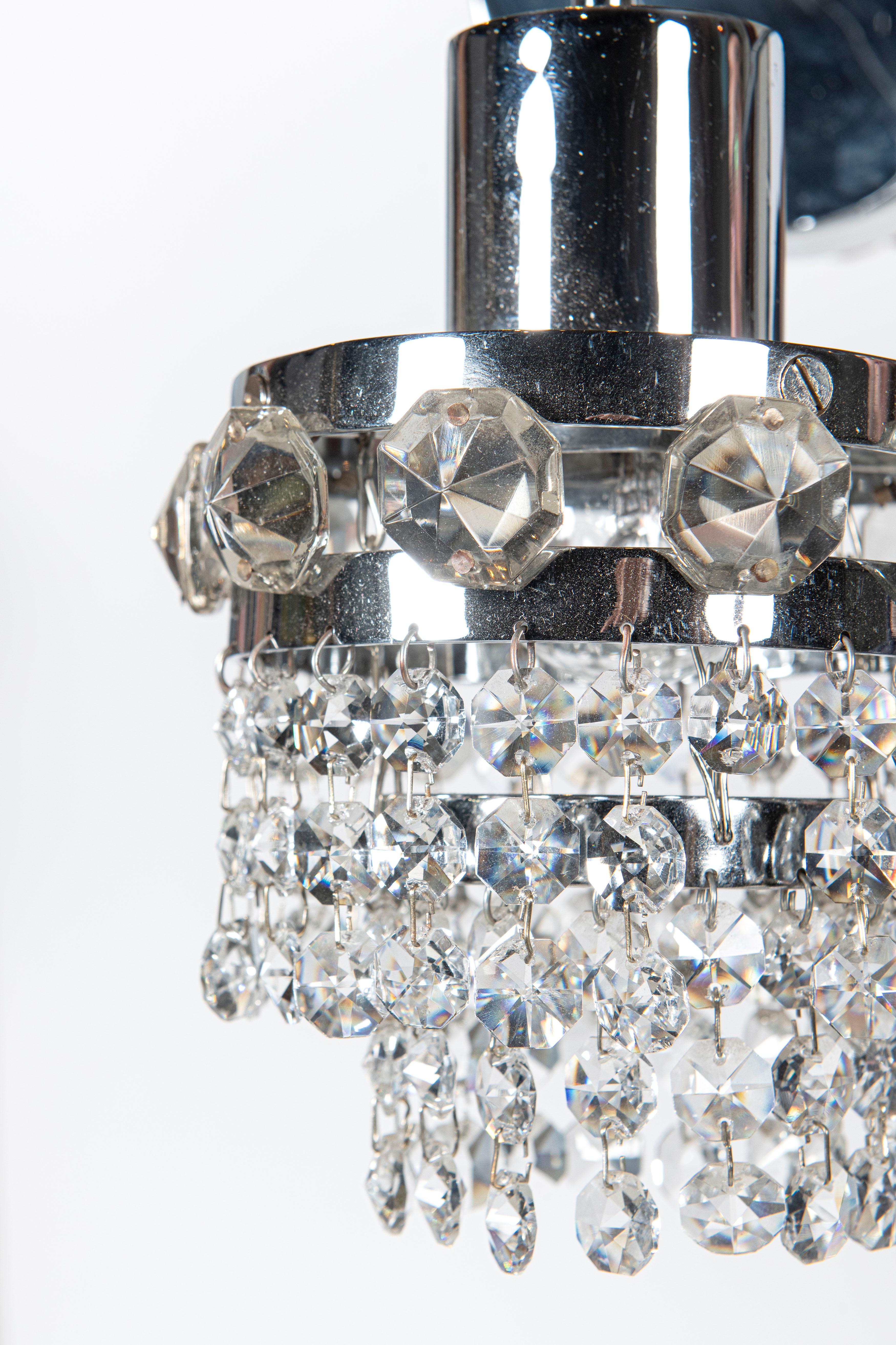 Pair of Chrome Metal and Crystal Glass Sconces, Austria, circa 1960 In Good Condition For Sale In Buenos Aires, Buenos Aires