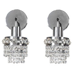 Pair of Chrome Metal and Crystal Glass Sconces, Austria, circa 1960