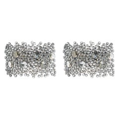 Pair of Chrome Metal and Crystal Glass Sconces, Germany, circa 1960