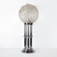 Pair of Chrome Metal and Glass Table Lamps, Italy, circa 1980