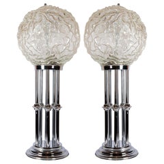 Pair of Chrome Metal and Glass Table Lamps, Italy, circa 1980