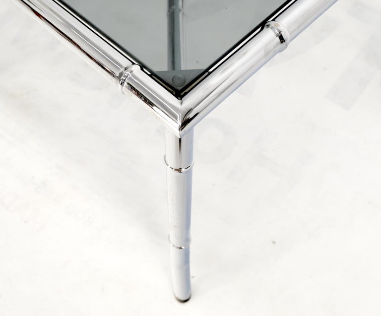 Pair of Chrome Metal Faux Bamboo x Base Smoked Glass End Side Tables For Sale 5