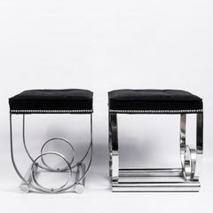 Coppia di sgabelli in metallo cromato, periodo Art Déco, Francia, circa 1940