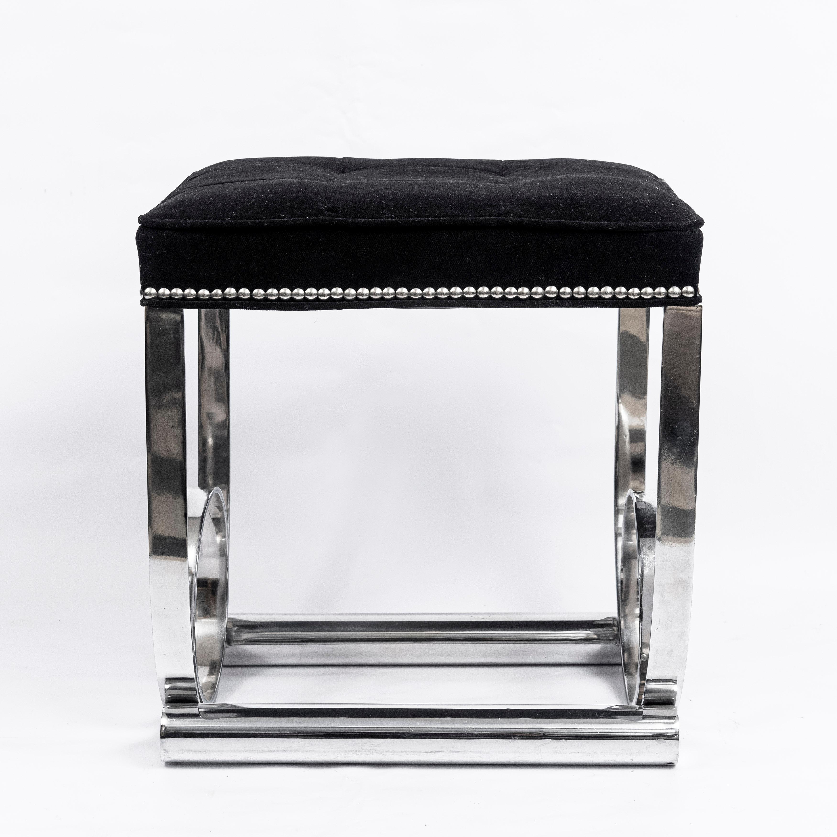 French Pair of Chrome Metal Stools, Art Deco Period, France, circa 1940 For Sale