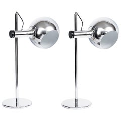 Pair of Chrome Metal Table Lamps, Italy, circa 1970
