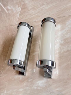 Pair of Chrome milk glass  Bauhaus / Functionalist Wall Lamps - 1930s
