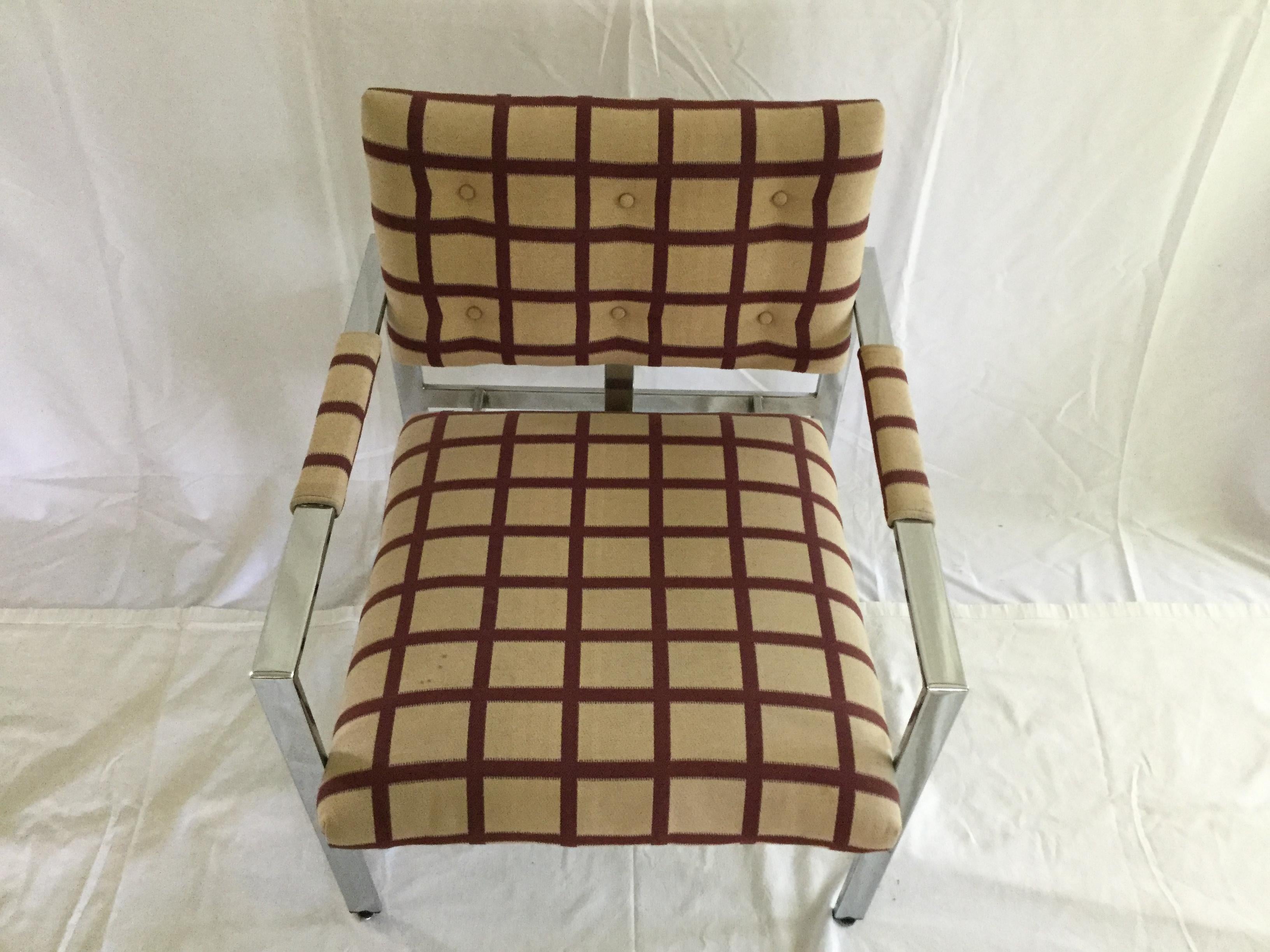 Upholstery Pair of Chrome Milo Baughman Armchairs 2