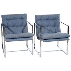 Pair of Chrome Milo Baughman Style Armchairs