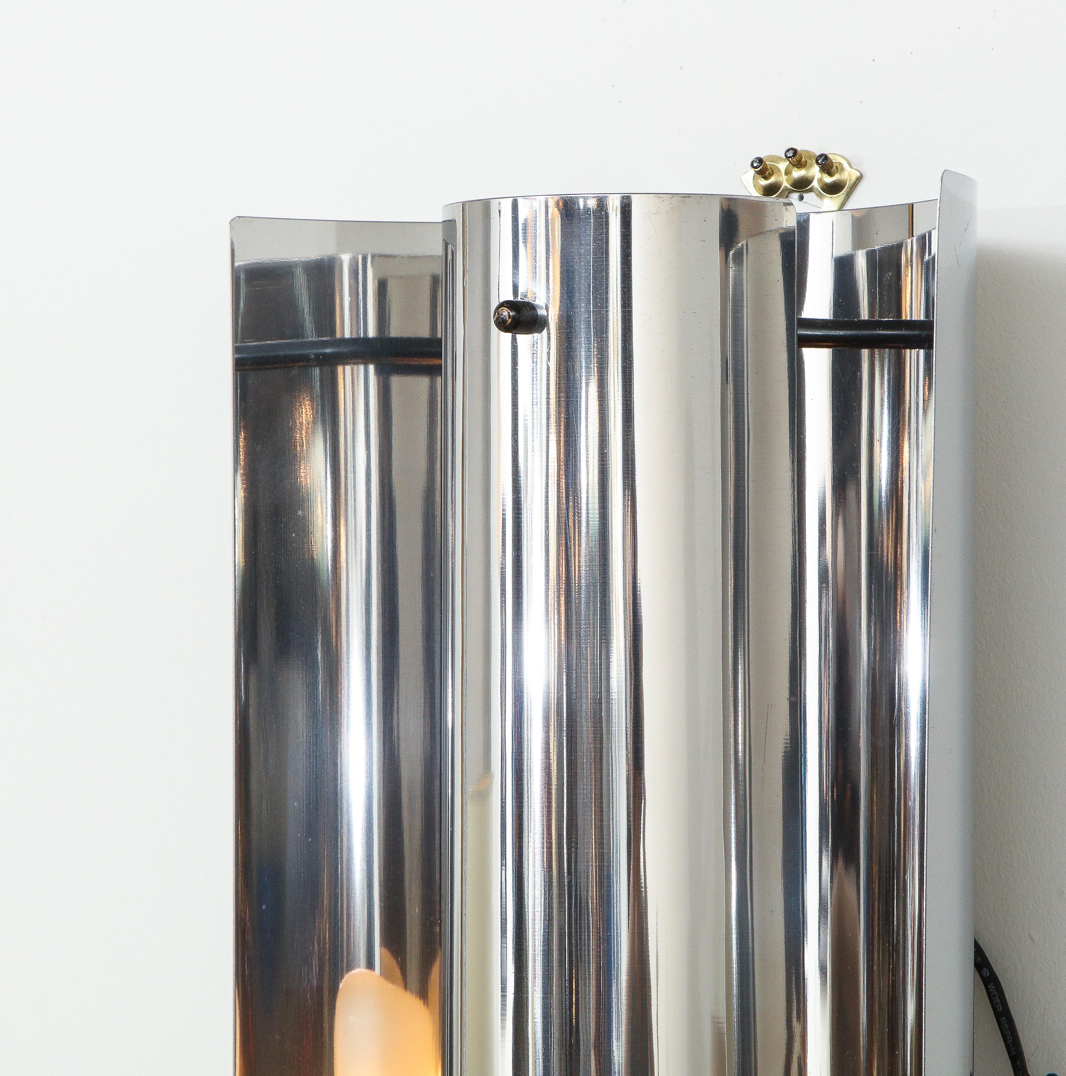 Mid-Century Modern Pair of Chrome Modernist Sconces, Italy, France, circa 1970