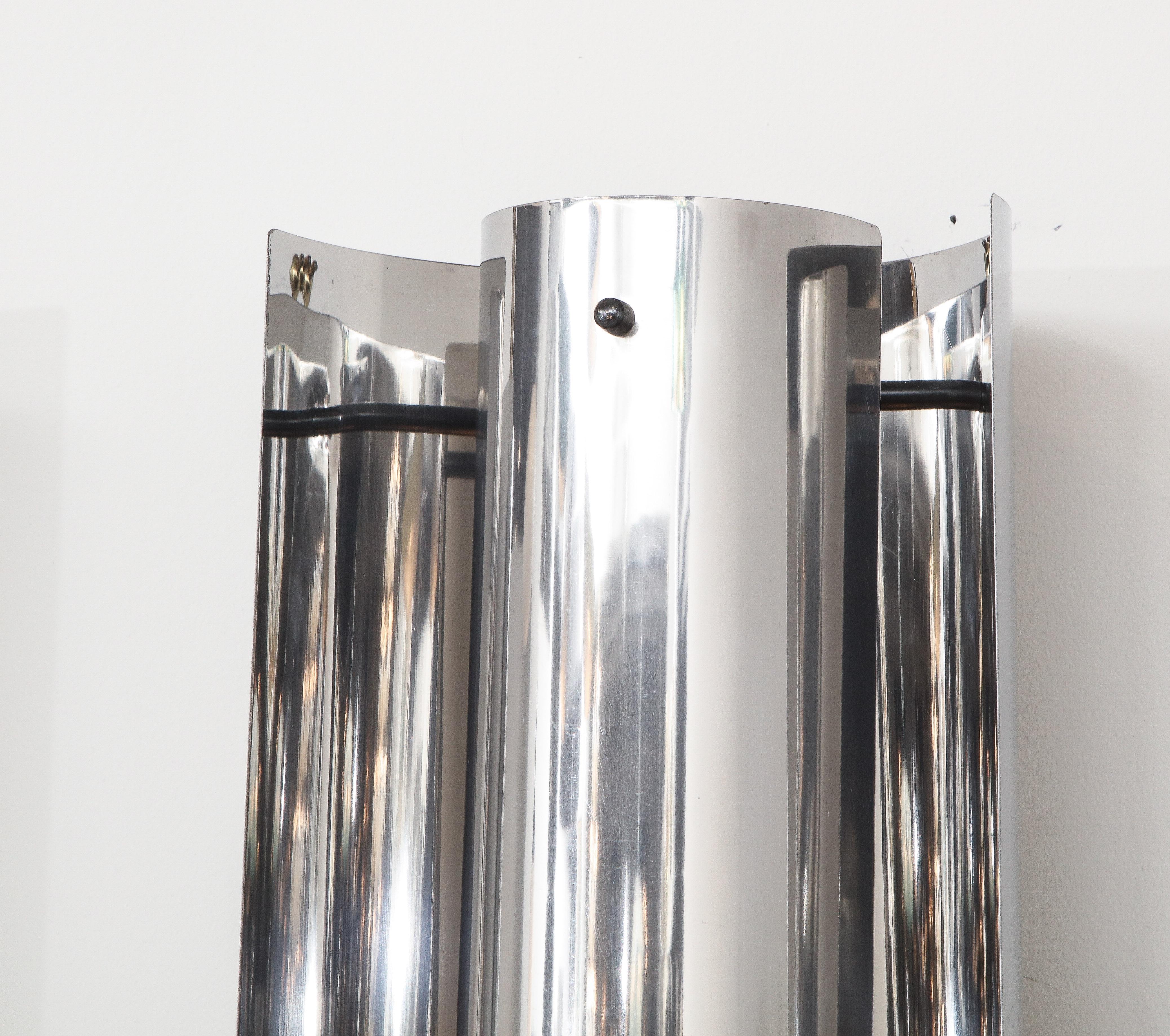 French Pair of Chrome Modernist Sconces, Italy, France, circa 1970