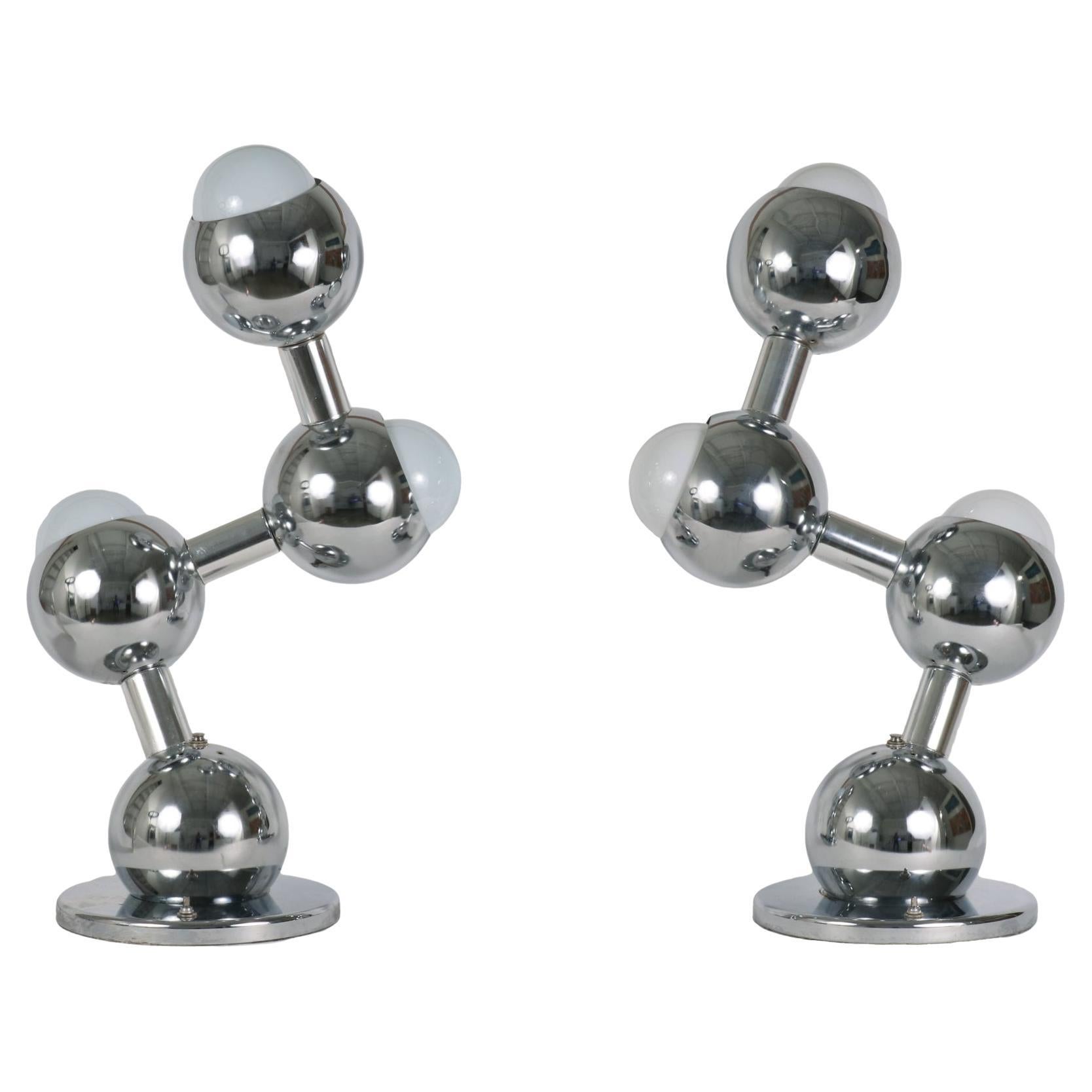Pair of Chrome Molecule Lamps For Sale