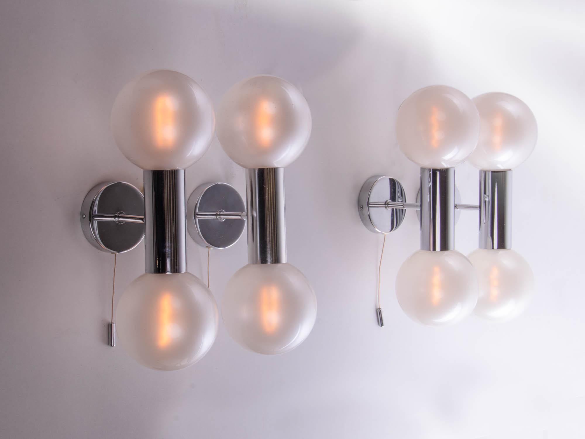 German Mother Pearl Wall Sconces Glass & Chrome, Motoko Ishii for Staff 1970s, Set of 2