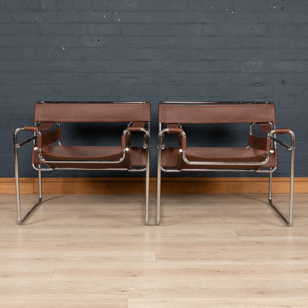 Mid-Century Modern Pair of Chrome Plated & Leather Wassily Chairs, circa 1980