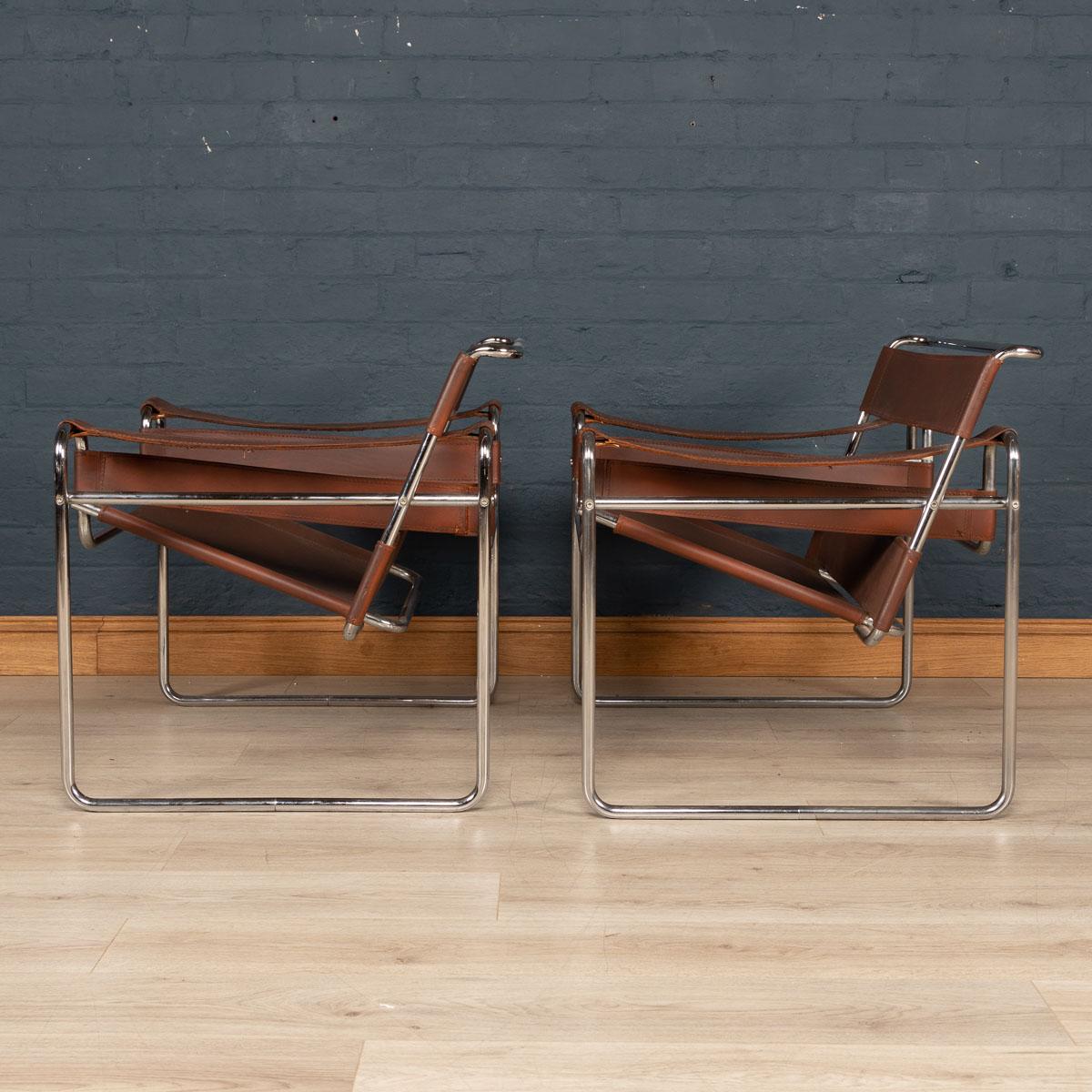 American Pair of Chrome Plated & Leather Wassily Chairs, circa 1980