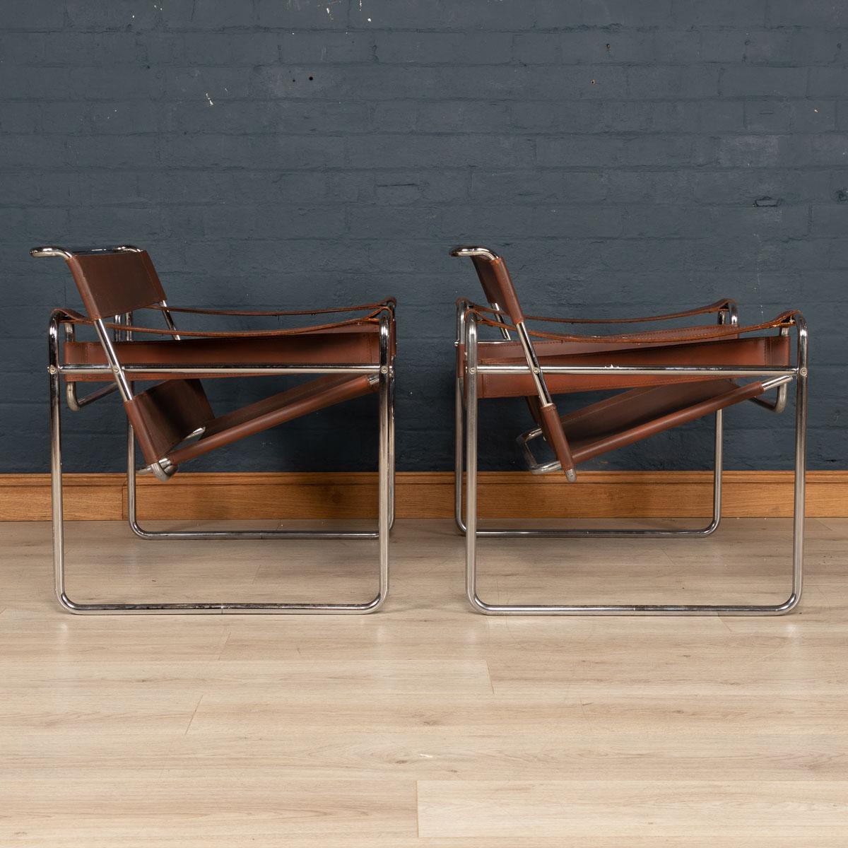 20th Century Pair of Chrome Plated & Leather Wassily Chairs, circa 1980