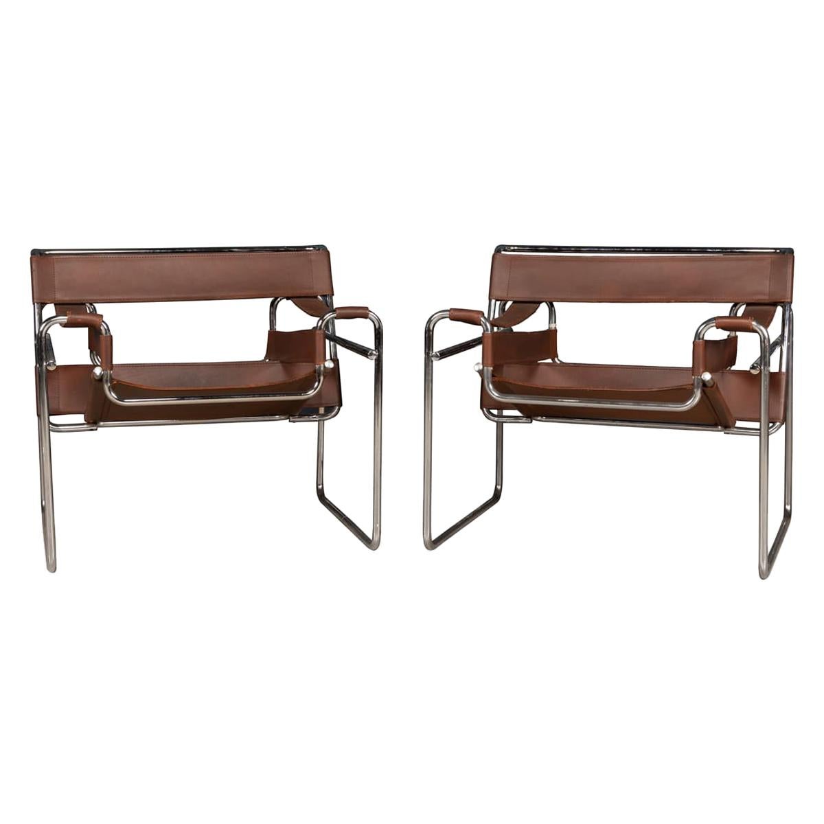 Pair of Chrome Plated & Leather Wassily Chairs, circa 1980