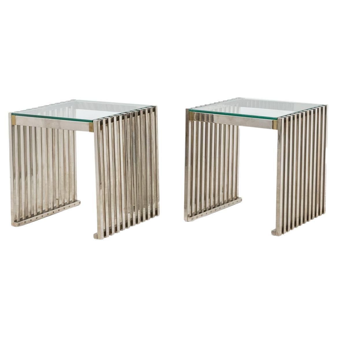 Pair of chrome-plated metal end tables or bedside tables. 1970s. For Sale