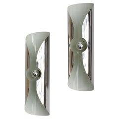 Pair of chrome-plated metal wall lights, 1970s