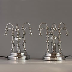 Pair of Chrome-Plated Mid-Century Modern Nightstand or Table Lamps, Italy, 1960s
