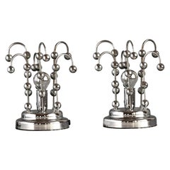 Pair of Chrome-Plated Mid-Century Modern Nightstand or Table Lamps, Italy, 1960s