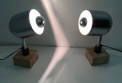 Pair of Chrome-Plated Table Lamps with a Squared Marble Base, Italy, 1970s