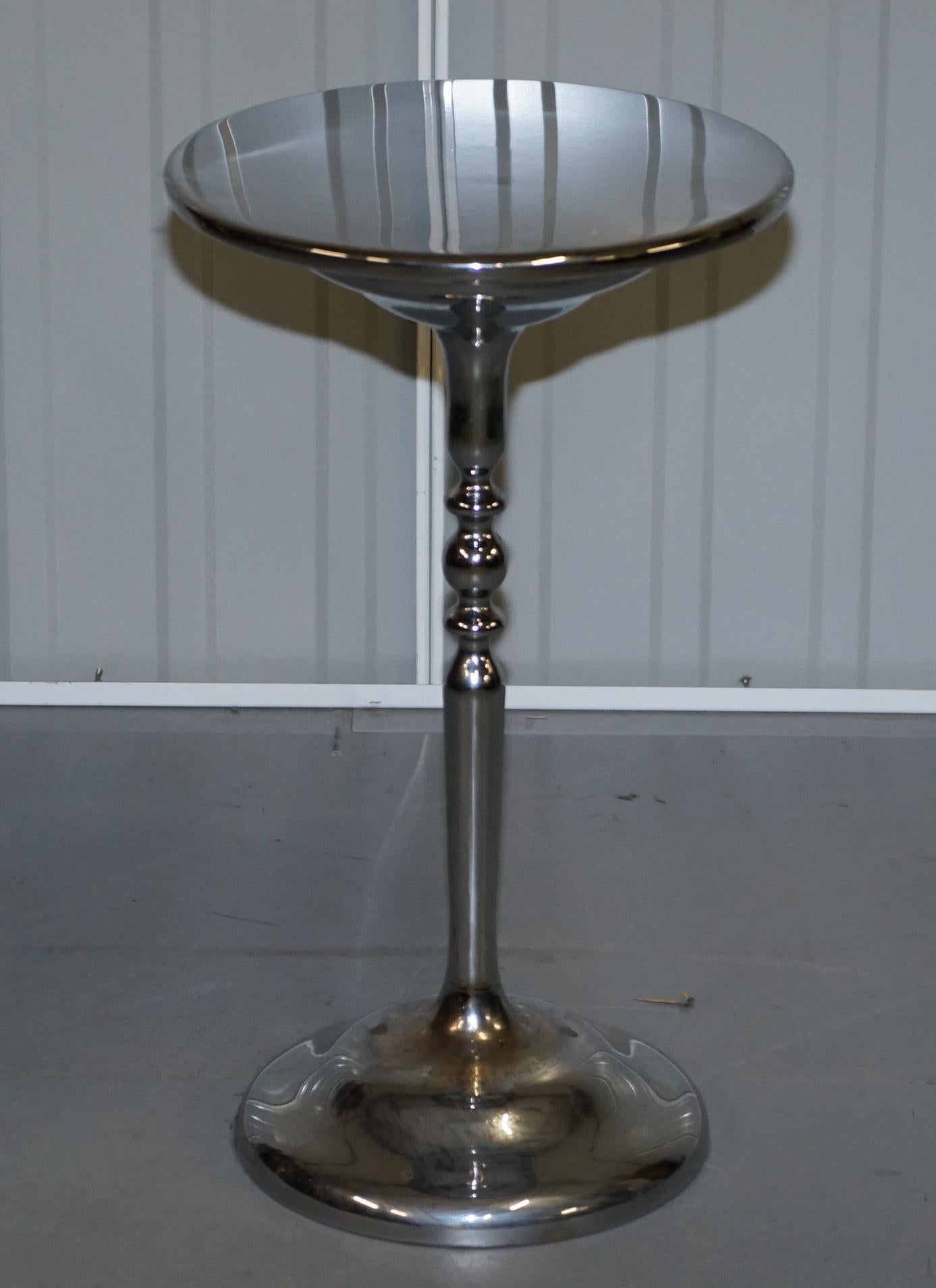 Pair of Chrome-Plated Vintage Side Tables on Solid Oak Bases Part of Large Suite For Sale 5