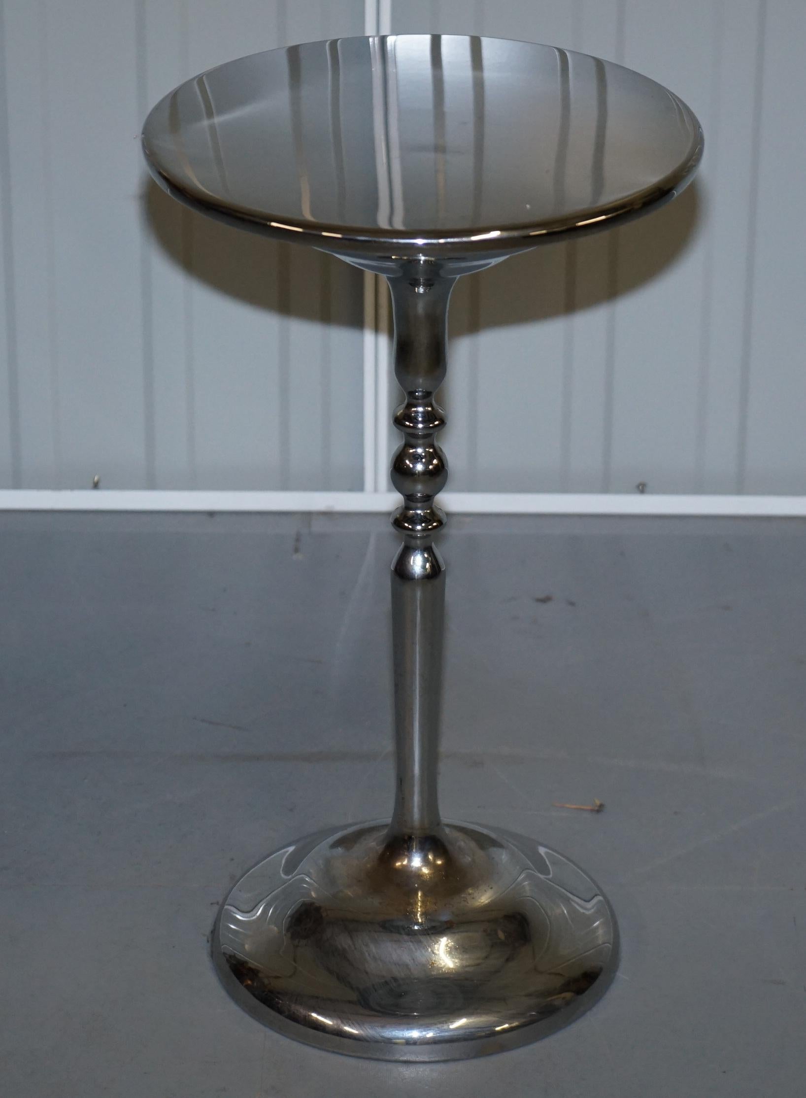 Pair of Chrome-Plated Vintage Side Tables on Solid Oak Bases Part of Large Suite For Sale 6