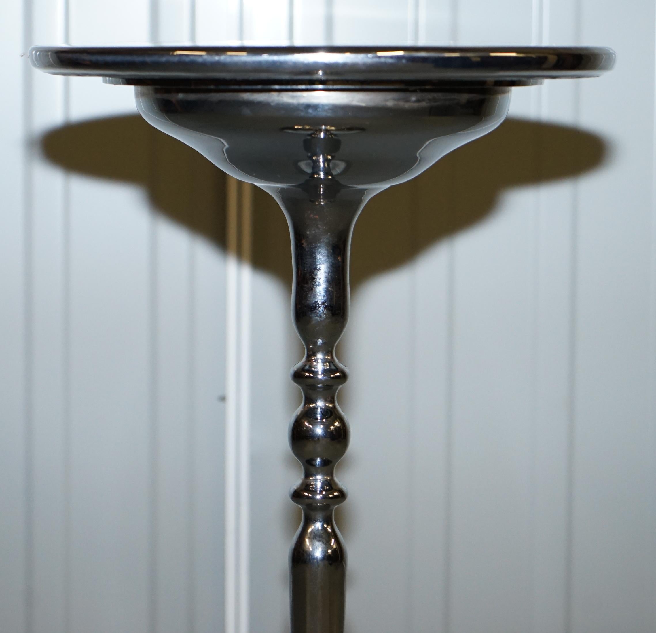 Pair of Chrome-Plated Vintage Side Tables on Solid Oak Bases Part of Large Suite For Sale 9