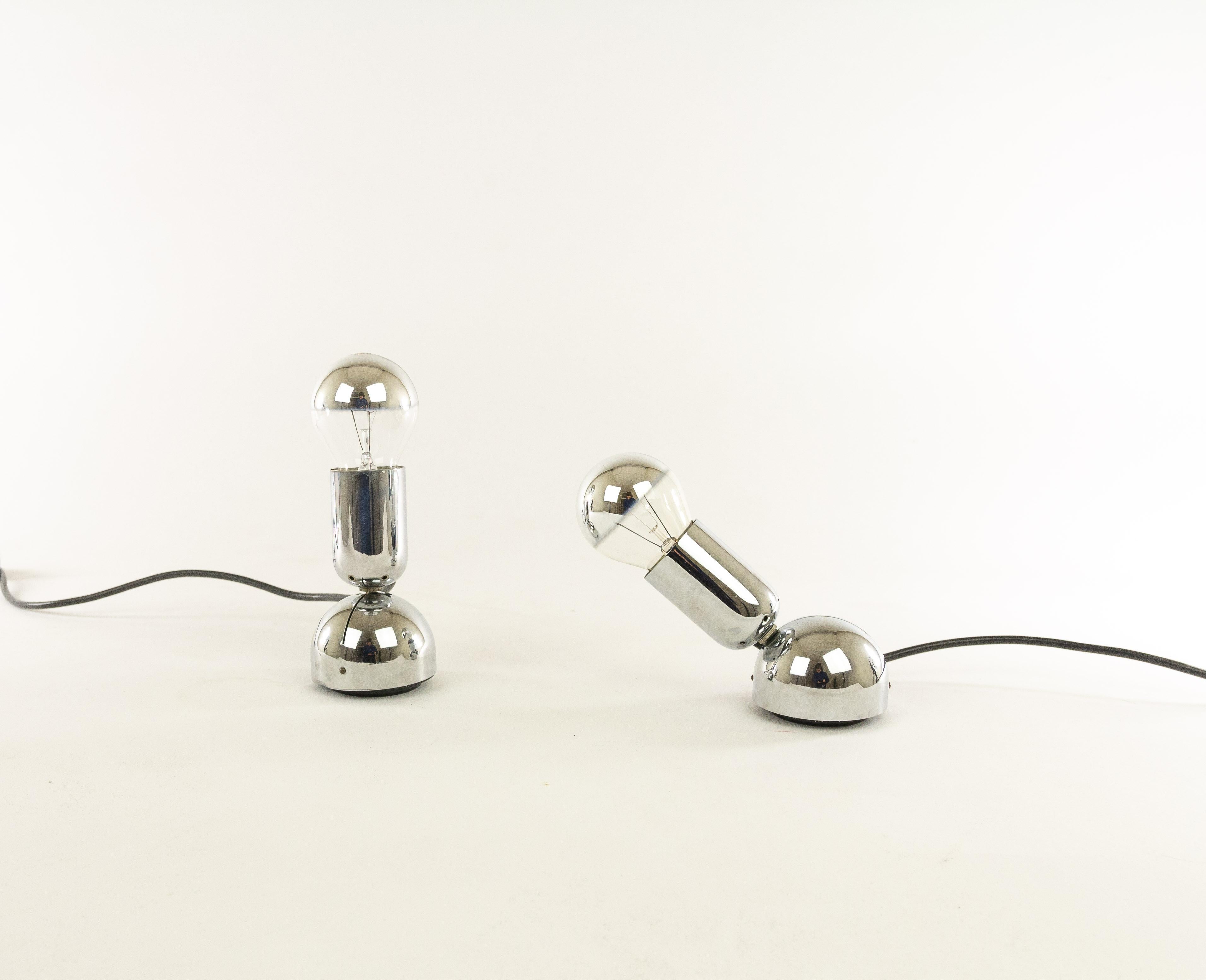 Polychromed Pair of Chrome Pollux Table Lamps Model by Ingo Maurer for Design M, 1967