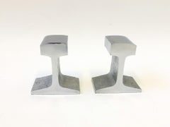 Pair of Chrome Railroad Track Bookends in the Manner of Bill Curry