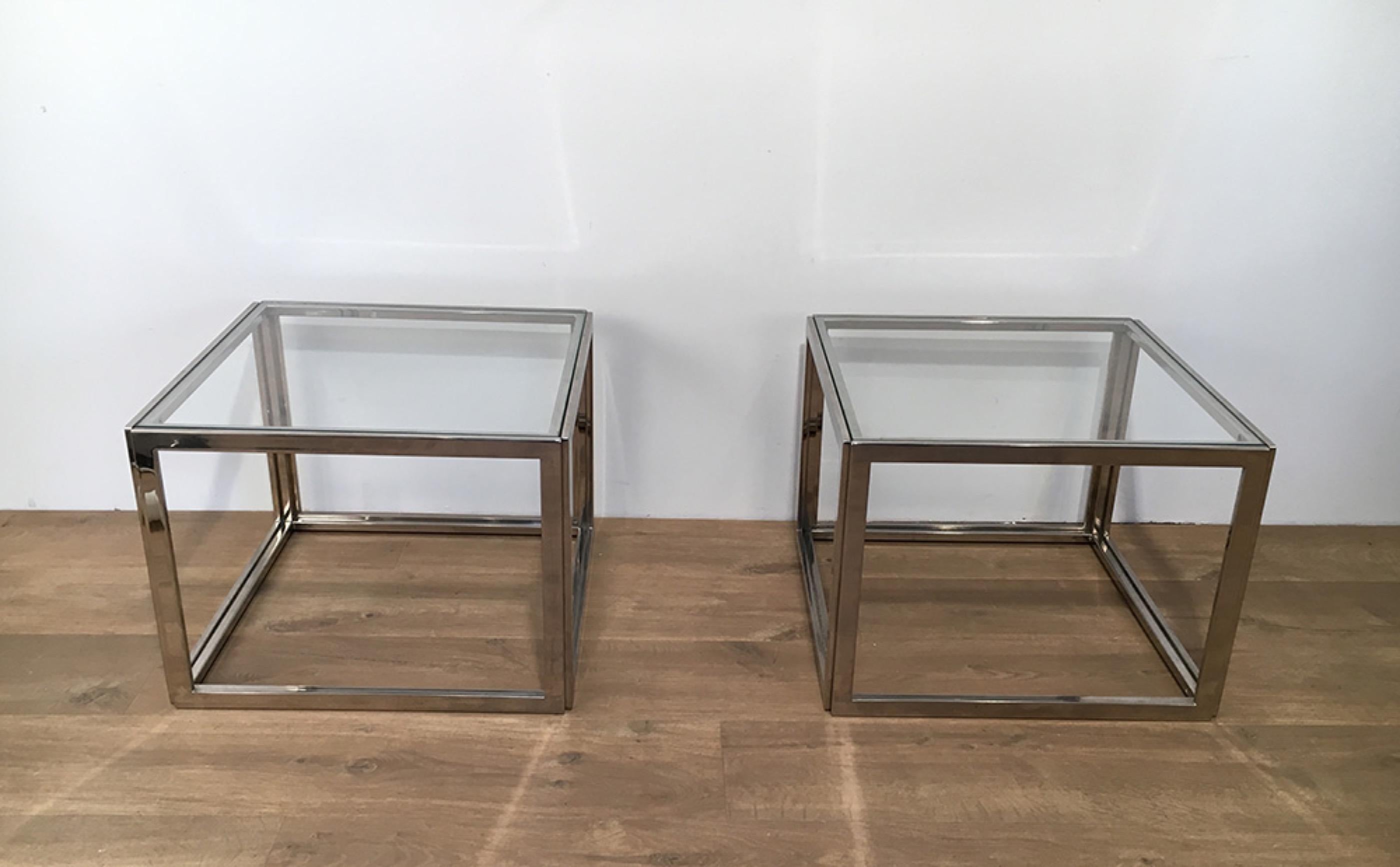 Mid-Century Modern Pair of Chrome Side Tables, circa 1970 For Sale