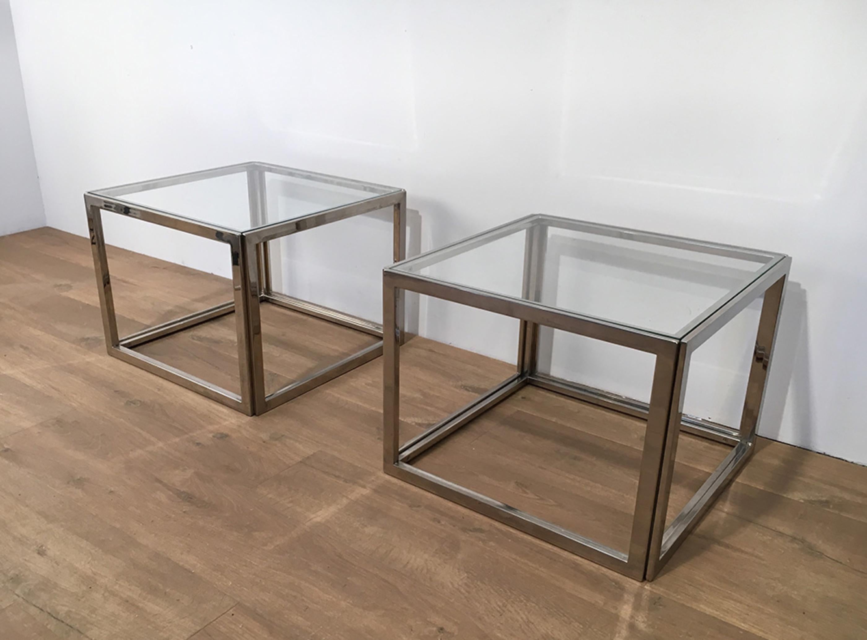 French Pair of Chrome Side Tables, circa 1970 For Sale