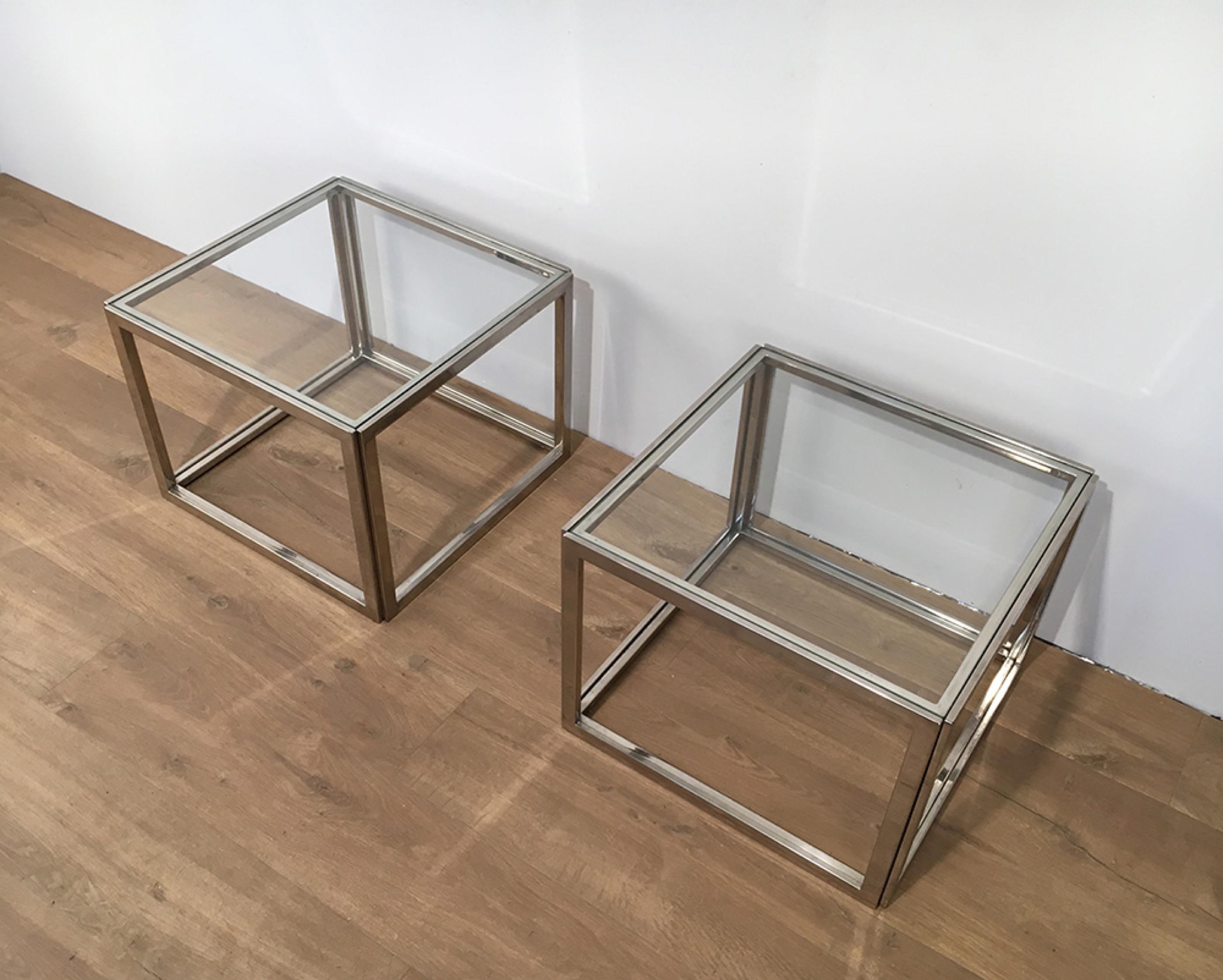 Pair of Chrome Side Tables, circa 1970 In Good Condition For Sale In Marcq-en-Barœul, Hauts-de-France