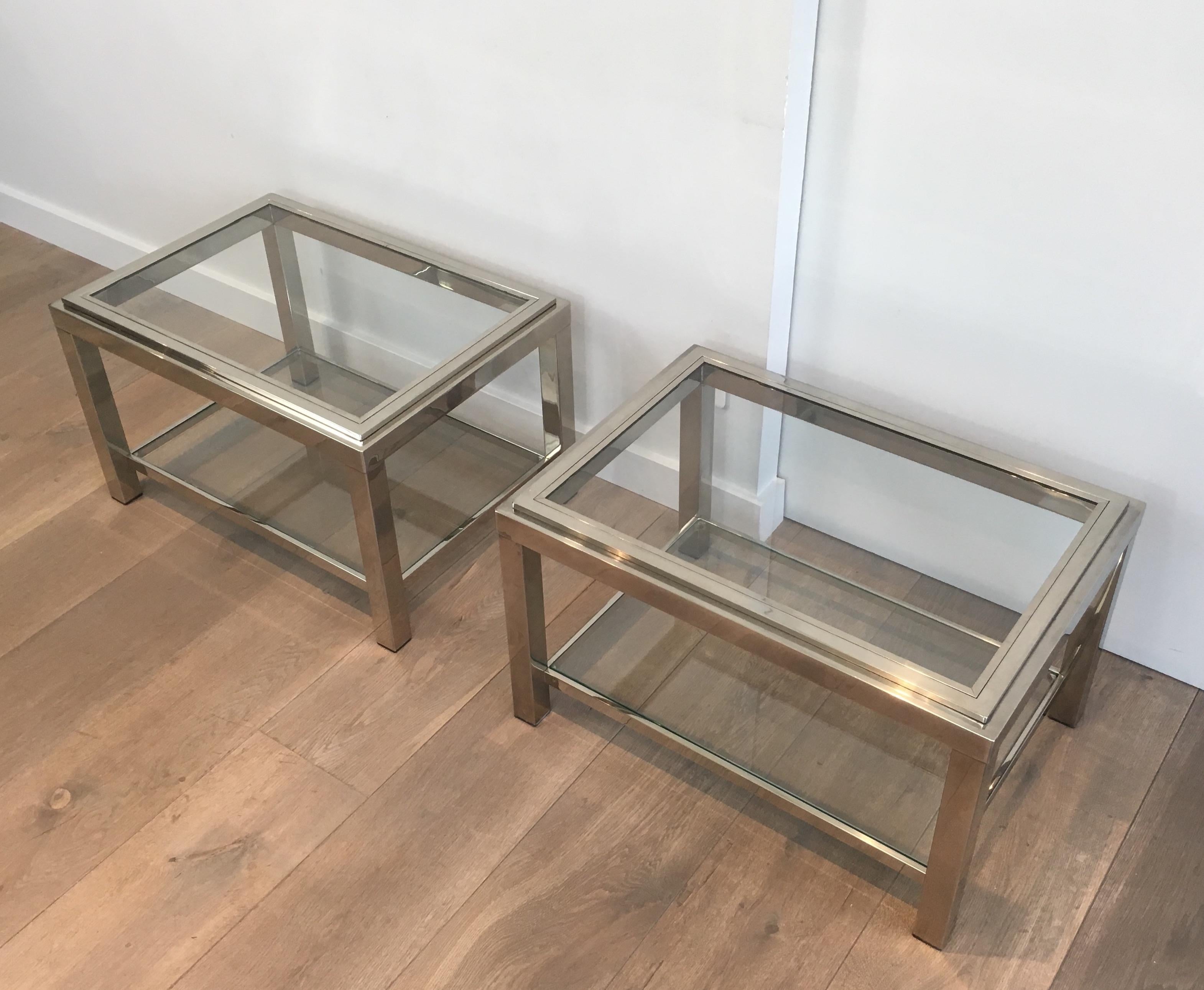 Mid-Century Modern Pair of Chrome Side Tables For Sale