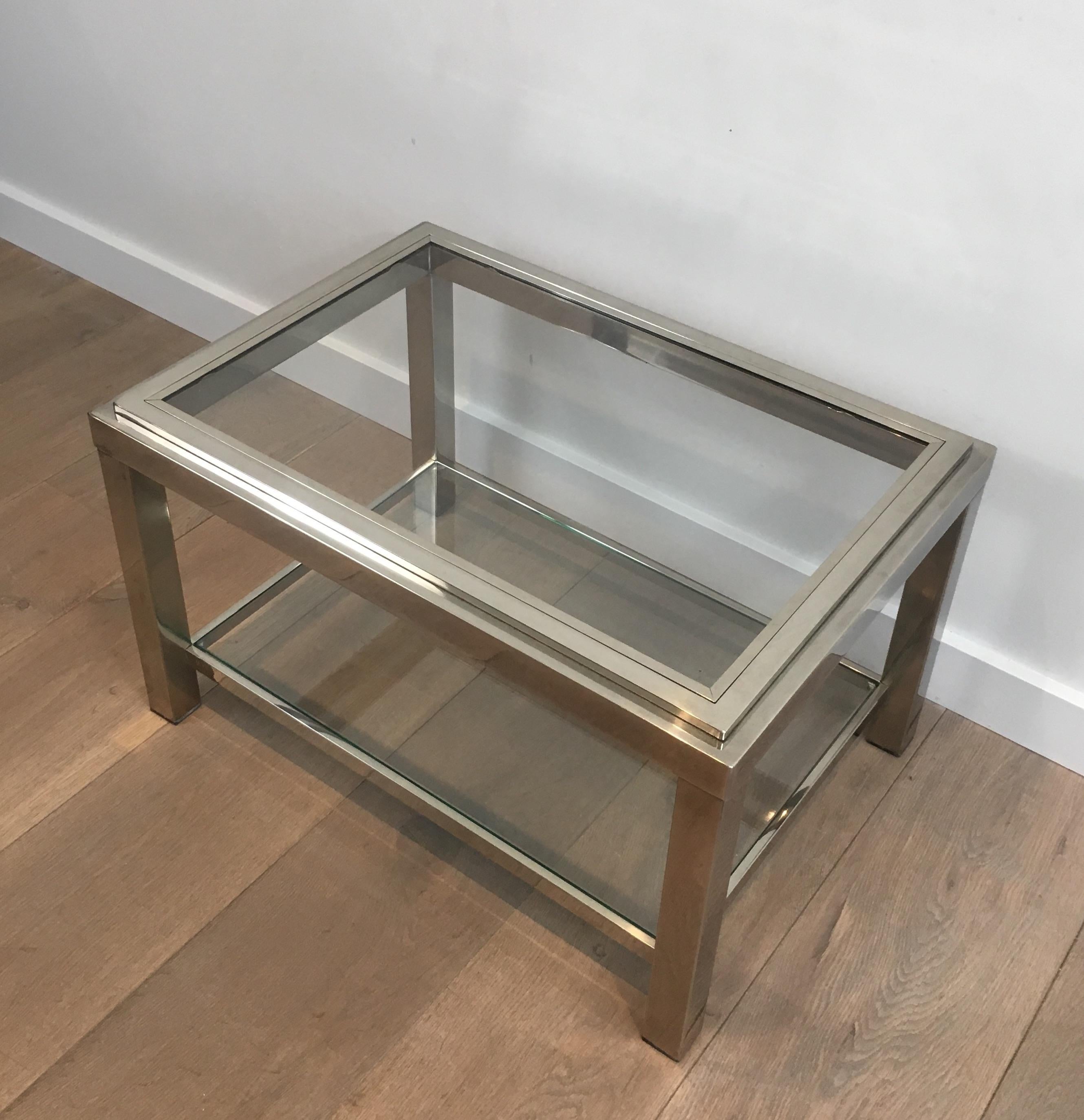 Glass Pair of Chrome Side Tables For Sale