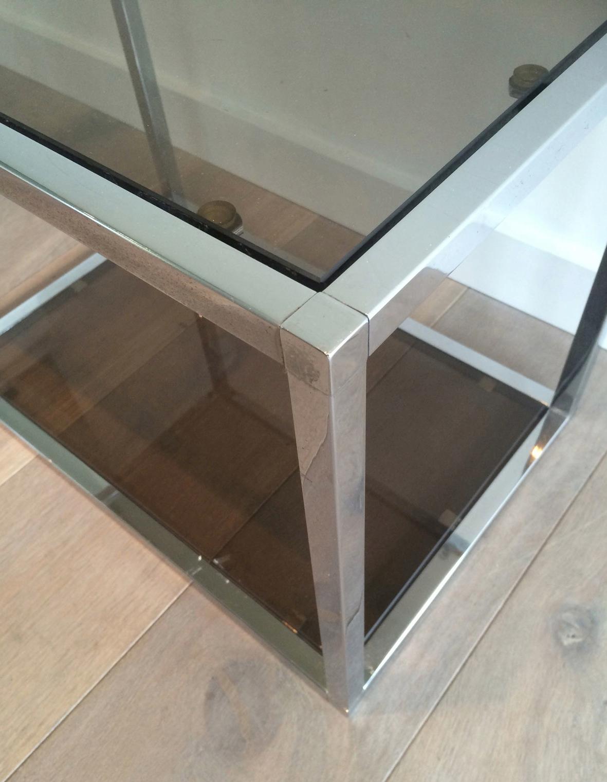 Pair of Chrome Side Tables with Smoked Glasses, circa 1970 For Sale 1
