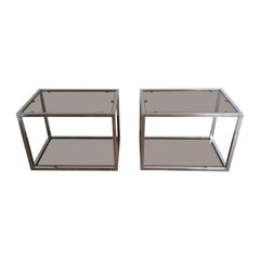Pair of Chrome Side Tables with Smoked Glasses, circa 1970