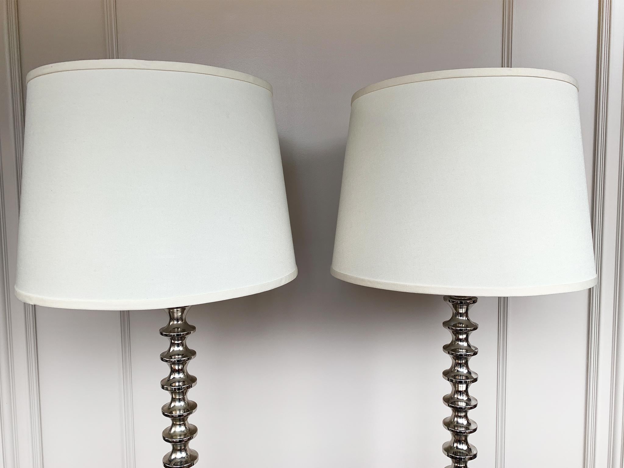 Pair of Chrome Spool Form Floor Lamps In Good Condition In New York, NY