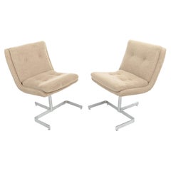Pair of Chrome Steel and Cream Bouclé Lounge Chairs by Raphael Raffel, France