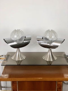 Pair of Chrome, Steel and Glass Table Lamp, Italy, 1970s