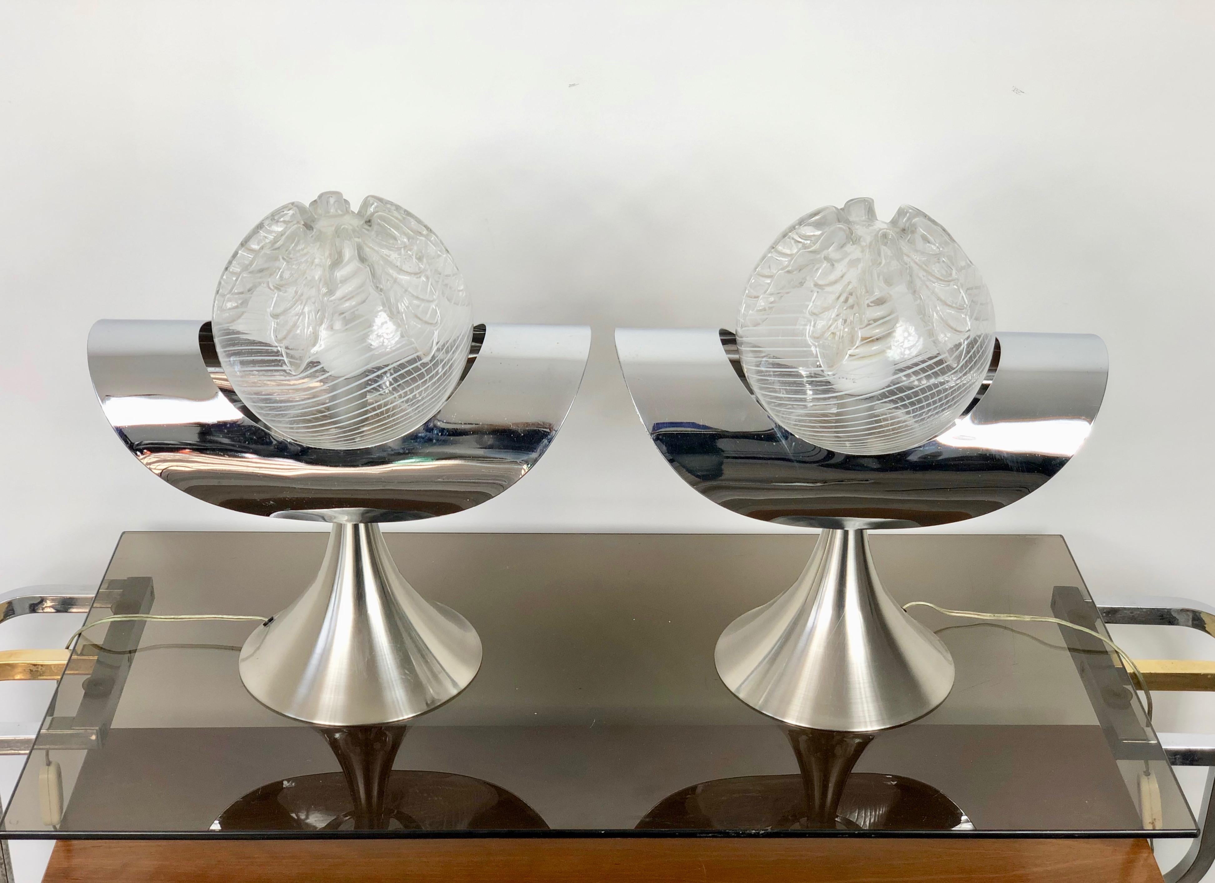 Pair of Chrome, Steel and Glass Table Lamp, Italy, 1970s In Good Condition For Sale In Rome, IT