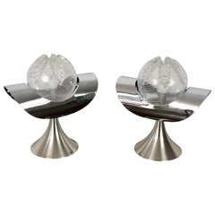 Pair of Chrome, Steel and Glass Table Lamp, Italy, 1970s