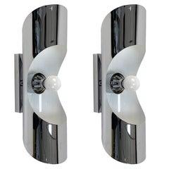 Pair of Chrome Steel Appliques Wall Lamps, 1970s