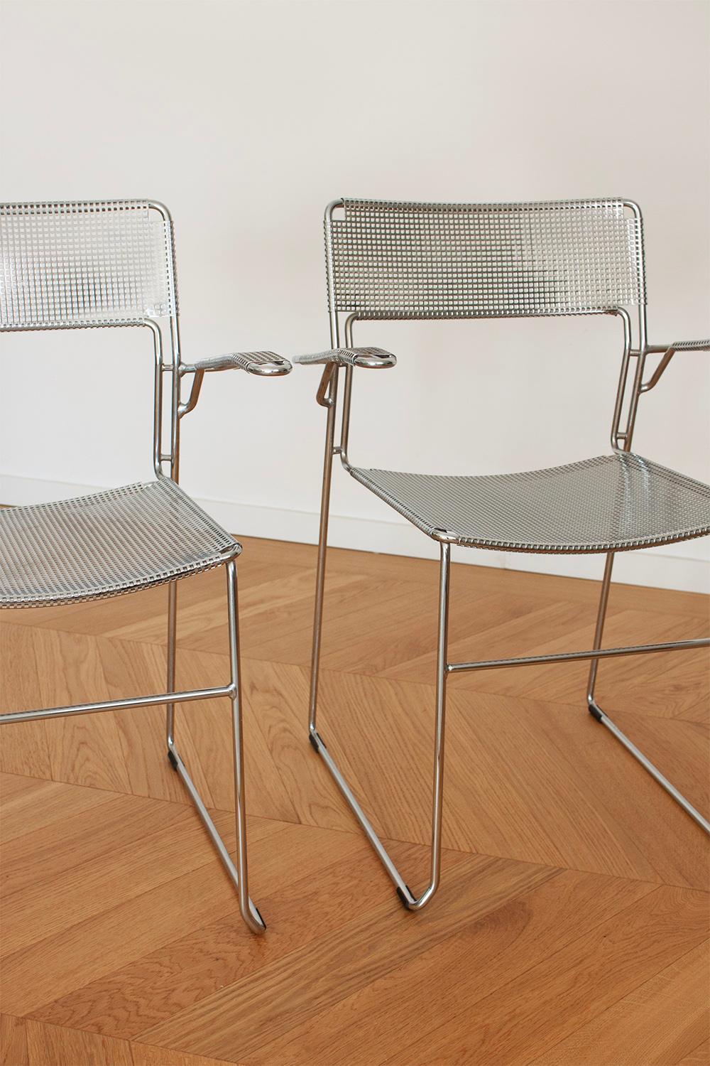 Pair of Chrome Sultana stackable chairs by Arrben Itay For Sale 3