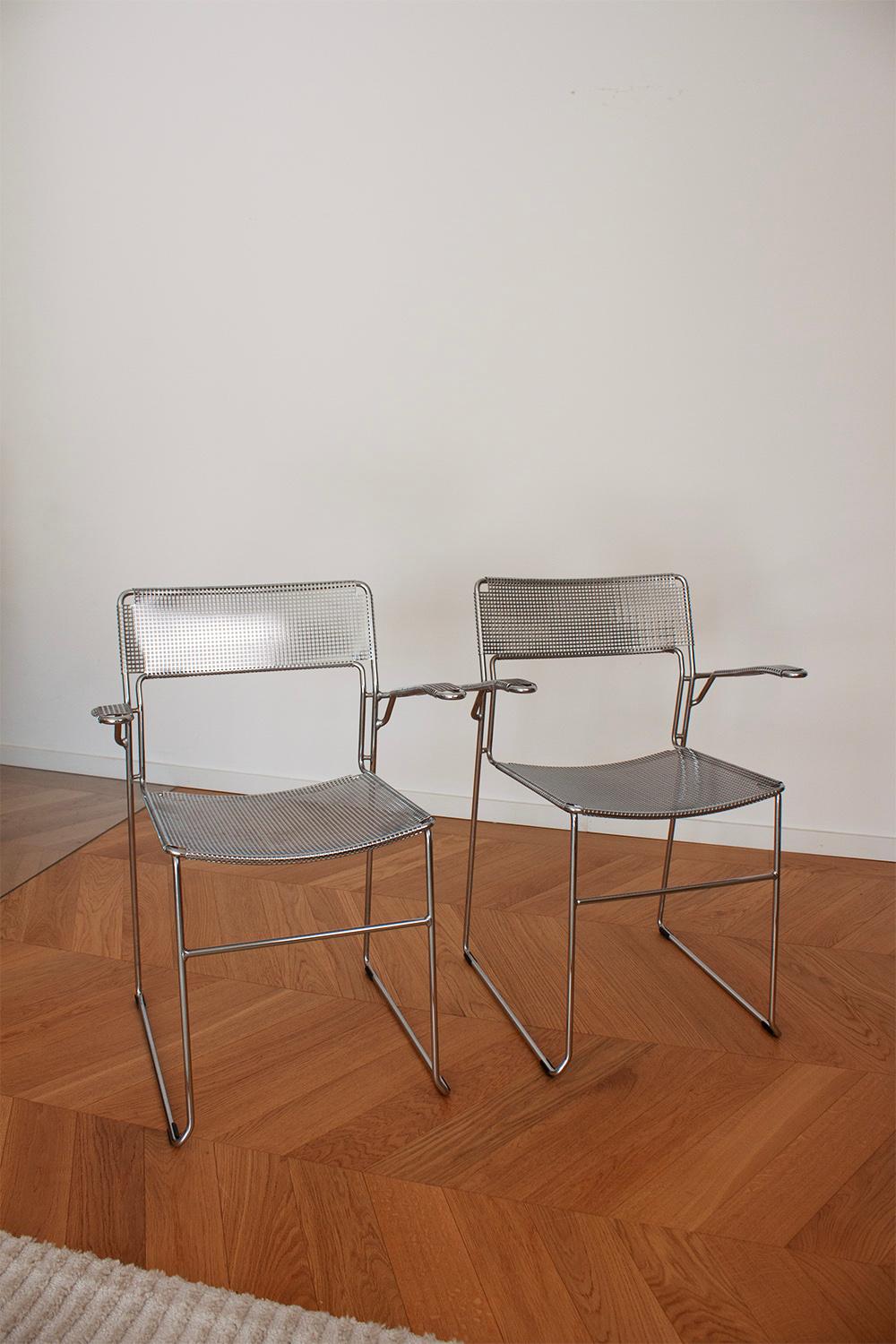 Pair of Chrome Sultana stackable chairs by Arrben Itay For Sale 4