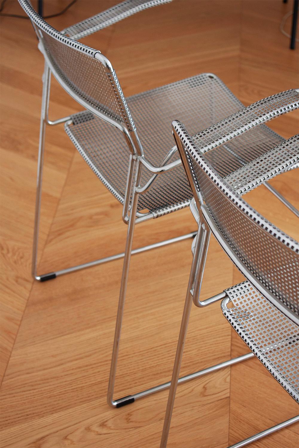 Pair of Chrome Sultana stackable chairs by Arrben Itay For Sale 7